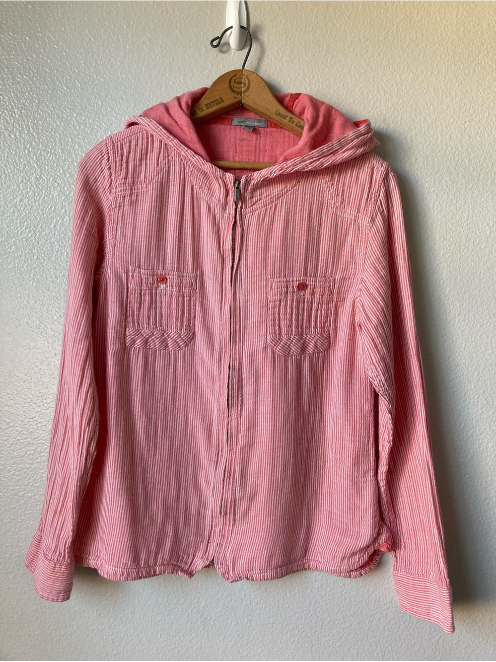 Horny Toad souffle prink stripe hoodie organic cotton sz M